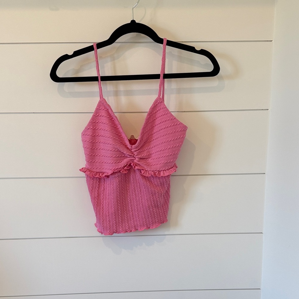 Attirance Pink Textured Cropped Tank Top